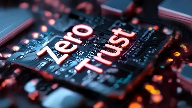Cybersecurity concept of Zero Trust network security model illuminated on digital interface, representing verification and constant authentication