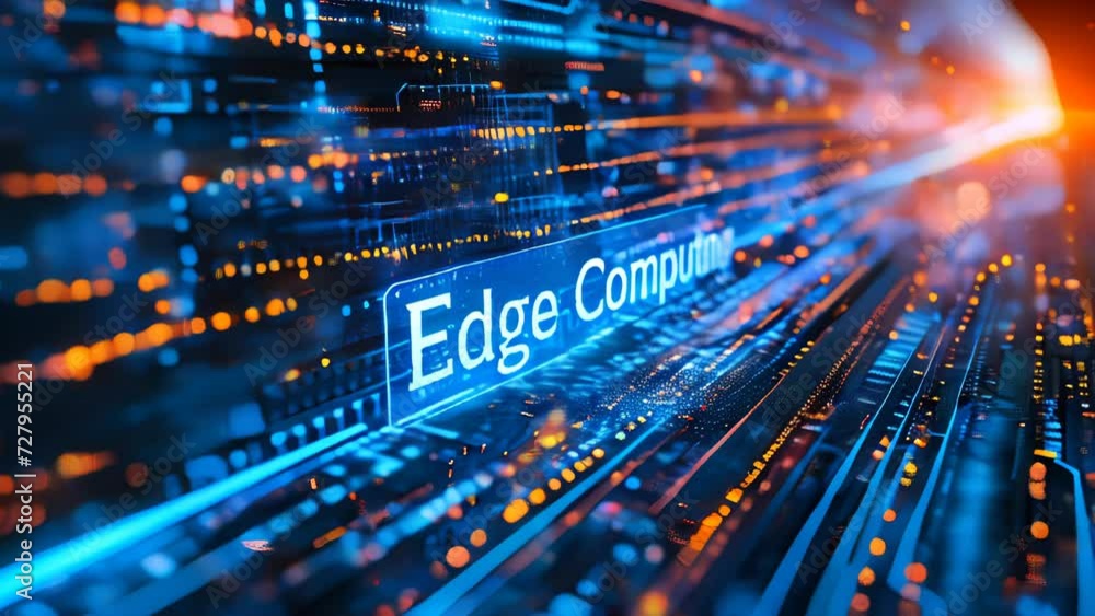 Poster edge computing concept highlighted on a motherboard, illustrating advanced data processing technolog