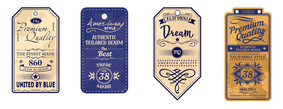 Labels of denim typography, t-shirt graphics, vectors, collection. Vintage badge design. 
