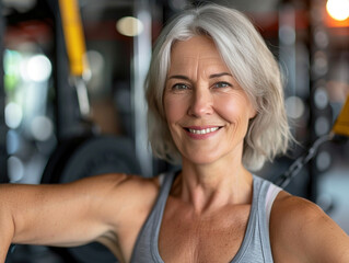 Obraz premium an elderly woman working out at the gym, living a healthy lifestyle