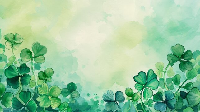 Watercolor green clover on a white background with copyspace, st patrick's day celebration concept in Ireland