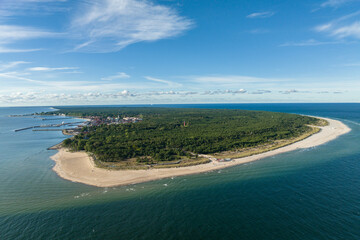 Hel city. Aerial view of Hel Peninsula in Poland, Baltic Sea and Puck Bay (Zatoka Pucka) Photo made...