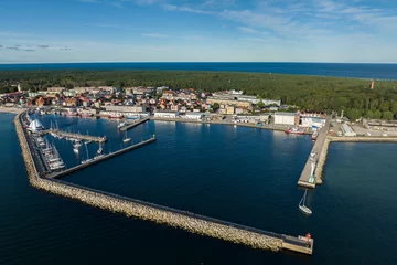 Foto op Plexiglas Port hel peniinsula in Poland.. Aerial view of Hel Peninsula in Poland, Baltic Sea and Puck Bay . Hel city .Photo made by drone from above. Hel seaport © Chawran