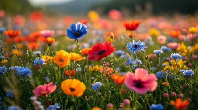 field full of colourfull flowers 