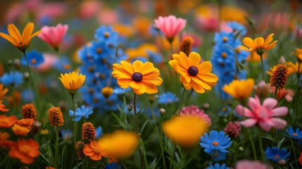 Fototapeta premium field full of colourfull flowers 