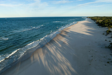 Aerial view of Hel Peninsula in Poland, Baltic Sea and Puck Bay . Wild beach in baltic sea....