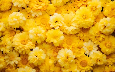 Wall of bright yellow flowers background