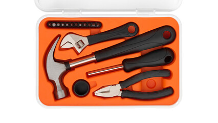 Top view closeup of small orange tool case.