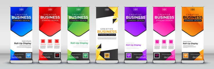 Business roll up banner with abstract geometric modern background for brochure vertical template cover, presentation, x banner and flag banner