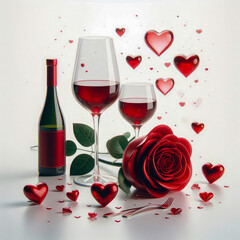 Fototapeta na wymiar Red Wine and Red Roses 