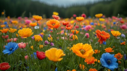 field full of colourfull flowers 