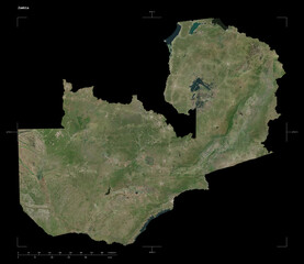 Zambia shape isolated on black. High-res satellite map