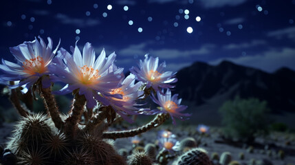 The Night Sky Shines With Stars Above a Cactus