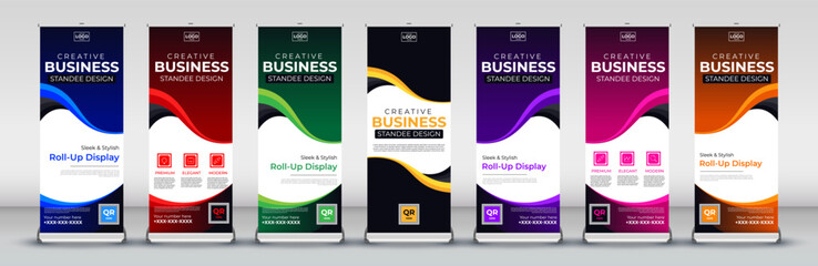 Business roll up banner with geometric modern background for flyer, brochure vertical template cover, presentation, x banner and flag banner with layout in rectangle size