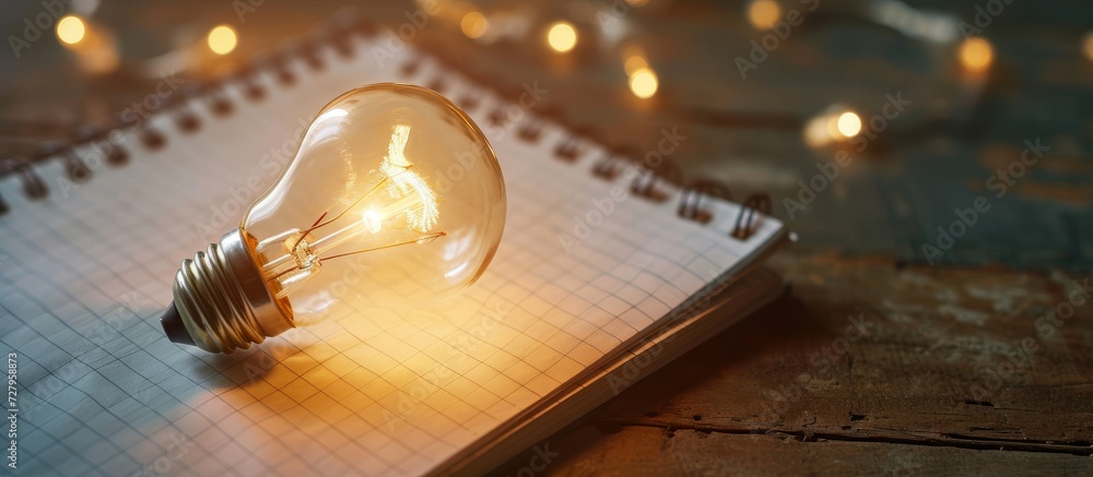Aufkleber brilliant success scheme illuminated by light bulb on notepad: a path to success scheme etched on a 