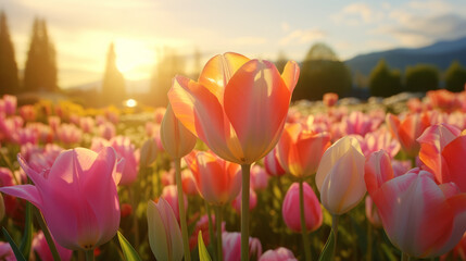 A Field Filled With Pink and White Flowers