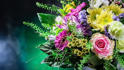 Composition with a bouquet of freshly cut flowers