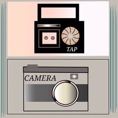 illustration of 1980's Style, Old Camera and Tap, 