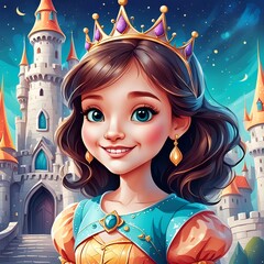 Enchanted Evening Portrait of a Smiling Princess Outside Her Fairy Tale Castle