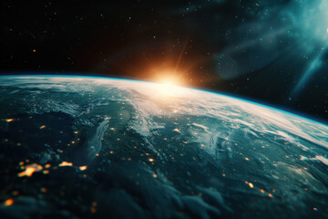 earth as a background with the sun rise. fantasy scenery. Sunrise over the planet Earth concept