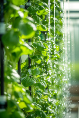 a hydroponic vertical farming system showcasing the intricate network of pipes and nozzles delivering nutrients to the plants, Generative AI