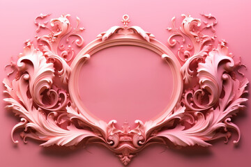 Elegant pink baroque frame on a pastel background for invitations