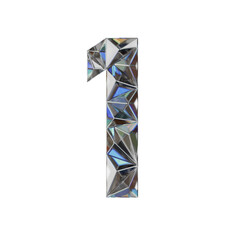 Low Poly 3D Number 1 in Diamond glass