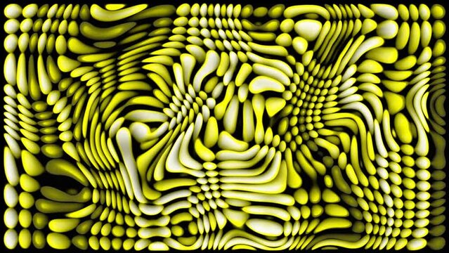 Moving yellow mosaic in black background with grain effect. Small mosaic flickering in black background with yellow pattern stylized creative digital backdrop