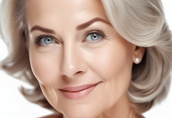 Mid aged mature woman close up portrait healthy face skincare beauty, middle age skin care cosmetics concept