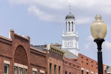 Independence, Missouri, USA - June 16, 2023: Afternoon sunlight shines on the historic core of...