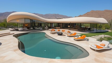 A sleek modern home with a pool.