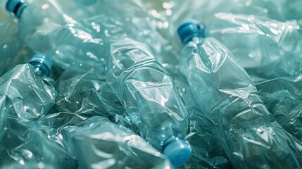 Close-up view highlighting the environmental issue of crumpled plastic bottles waste