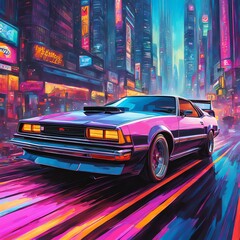 Generative AI. Retro Car Racing Through Cyberpunk City
