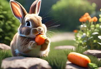 Cute rabbit with carrot