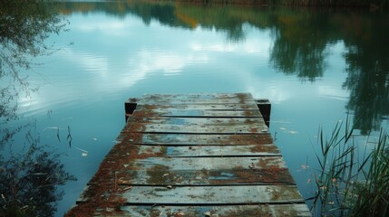 Old Wooden Pier Over Lake