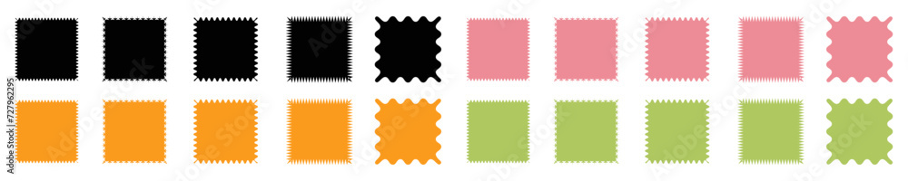 Aufkleber zig zag edge rectangle shapes set. jagged rectangular isolated elements. black graphic design elemen