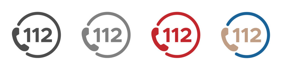 112 emergency call flat graphic vector icons set