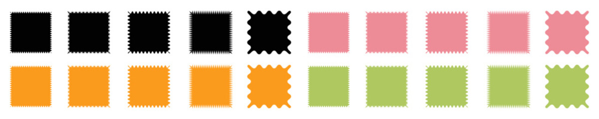 Zig zag edge rectangle shapes set. Jagged rectangular isolated elements. Black graphic design elements for decoration collection.