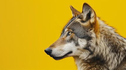 a wolf on yellow background with copy space