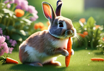 Cute rabbit with carrot