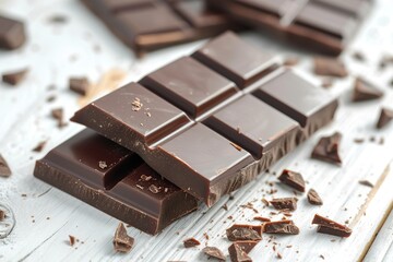 Black chocolate bar on wooden background