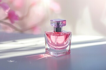 Obraz na płótnie Canvas Elegant pink perfume bottle on white background