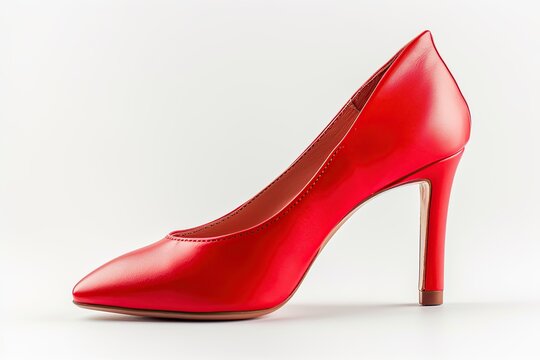 Beautiful and luxury red high heel shoes on white background