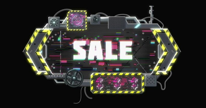 Glitch video banner with futuristic screen. Video game animation interface. Cyberpunk style
