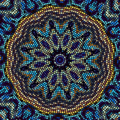 Vector seamless mosaic tile pattern. Ceramic tiles background. Mandala vector illustration.