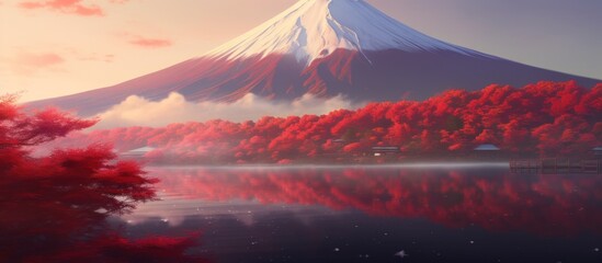 Mount Fuji with morning mist at sunrise