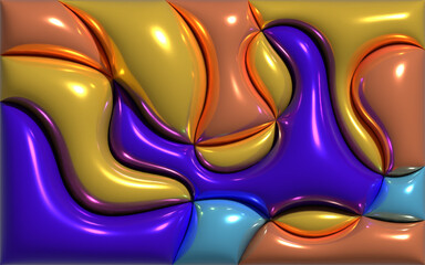 Colorful metallic 3d shapes background. Fluid multicolored backdrop. Modern shiny backdrop for poster, banner, cover, leaflet, presentation, catalog, or flyer.