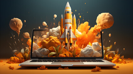 Rocket launch depicted on a laptop screen