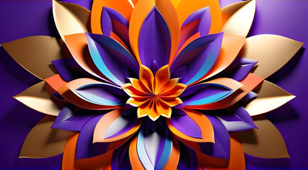 An abstract flower intertwines violet and yellow in a wonderful display of curves and lines.