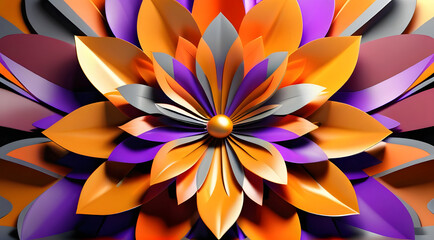 An abstract flower stands against a vibrant yellow and violet background, creating a beautiful contrast.